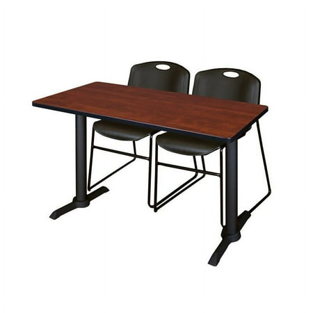 Cain 48" x 24" Training Table- Cherry & 2 Zeng Stack Chairs- Black