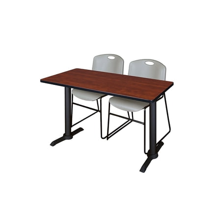 Cain 48" x 24" Training Table- Cherry & 2 Zeng Stack Chairs- Grey