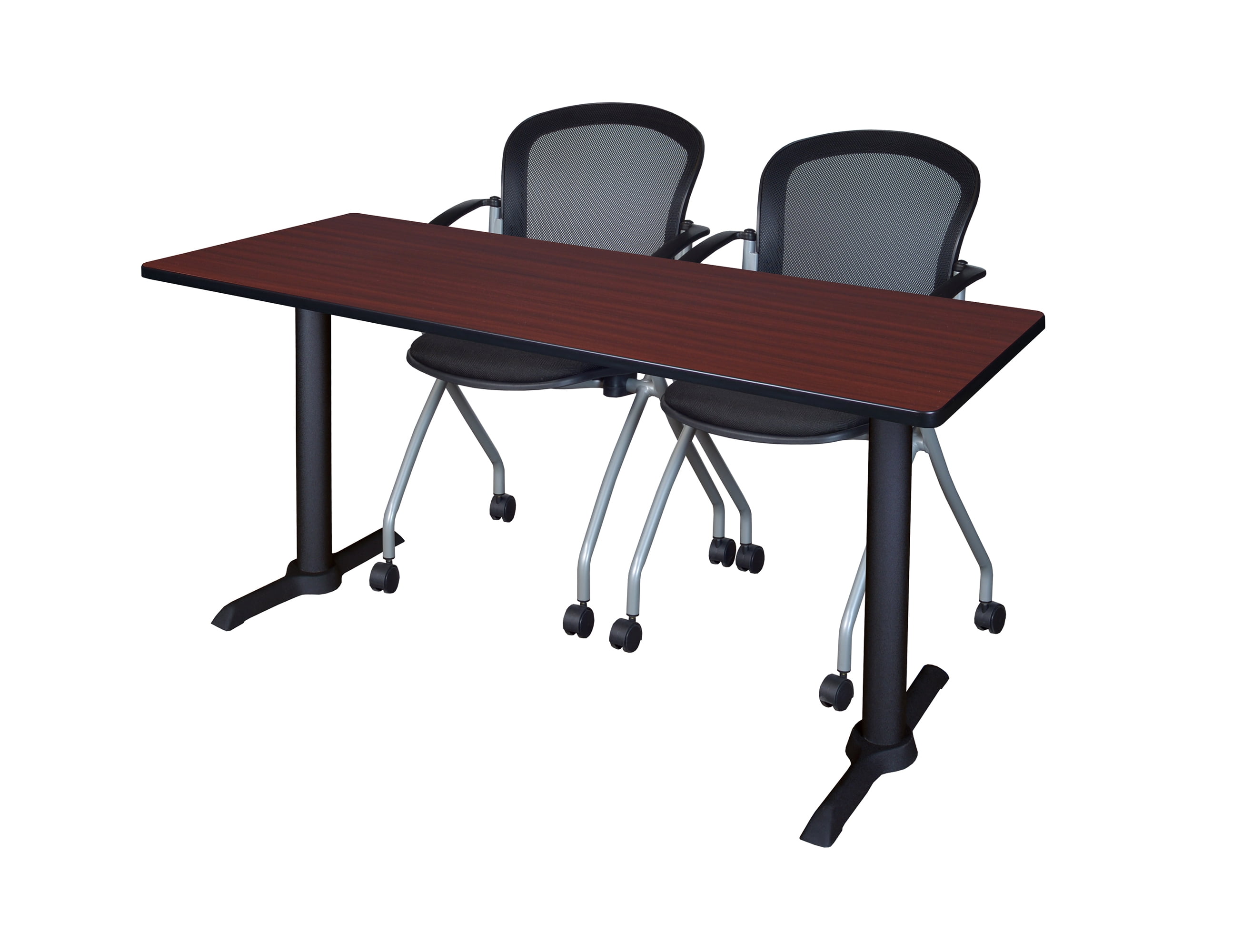 Regency Cain 60 x 24 in. T-Base Training Seminar Table- Mahogany & 2 Cadence Nesting Chairs