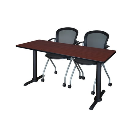 Cain 60" x 24" Training Table- Mahogany & 2 Cadence Nesting Chairs- Black