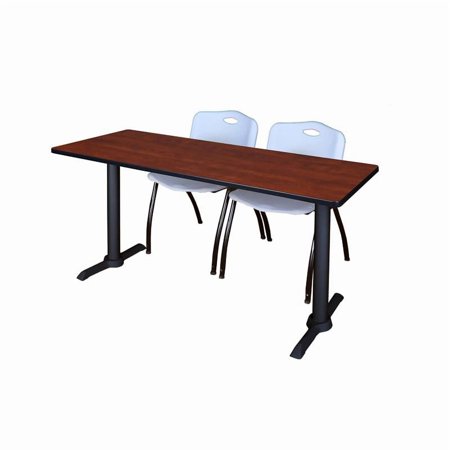 Cain 66" x 24" Training Table- Cherry & 2 'M' Stack Chairs- Grey