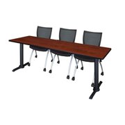 Cain 84" x 24" Training Table- Cherry & 3 Apprentice Chairs- Black