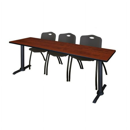 Cain 84" x 24" Training Table- Cherry & 3 'M' Stack Chairs- Black