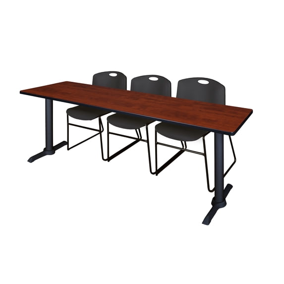 Cain 84" x 24" Cherry Training Table and 3 Zeng Stack Chairs, Multiple Colors