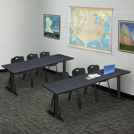 Regency Cain 84 x 24 in. T-Base Training Seminar Table- Grey & 3 M Stack Chairs- Black