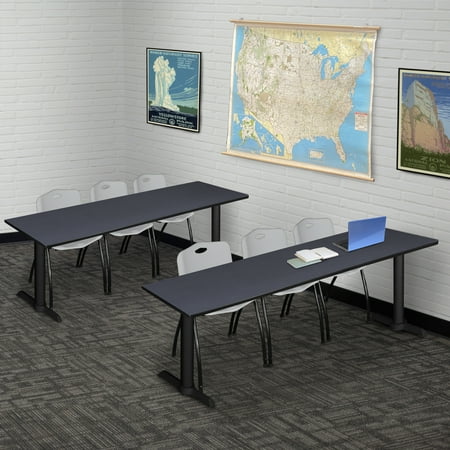 Regency Cain 84 x 24 in. T-Base Training Seminar Table- Grey & 3 M Stack Chairs- Grey