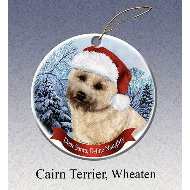 Cairn Terrier Dog Santa Hat Christmas Ornament Porcelain