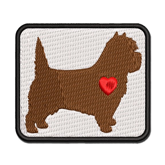 Cairn Terrier Dog with Heart Applique Multi-Color Embroidered Iron-On Patch - 3 Inch Medium