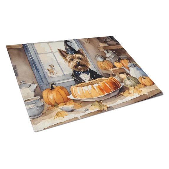 Cairn Terrier Fall Kitchen Pumpkins Glass Cutting Board Large 12 in x 15 in