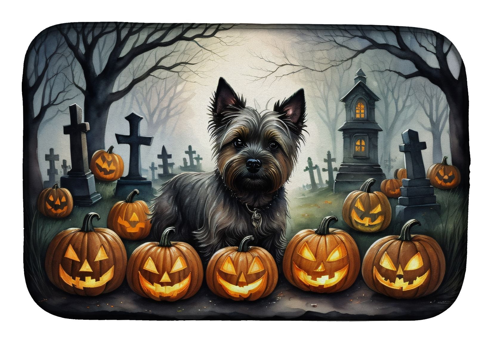 Cairn Terrier Halloween Dish Drying Mat 14x22 Inch with Breed Artwork