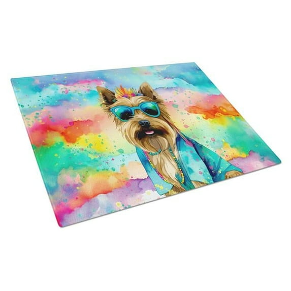 Cairn Terrier Hippie Dawg Glass Cutting Board Large 12 in x 15 in