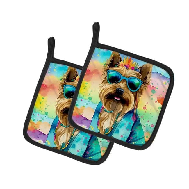 Cairn Terrier Hippie Dawg Pair of Pot Holders 7.5 in x 7.5 in