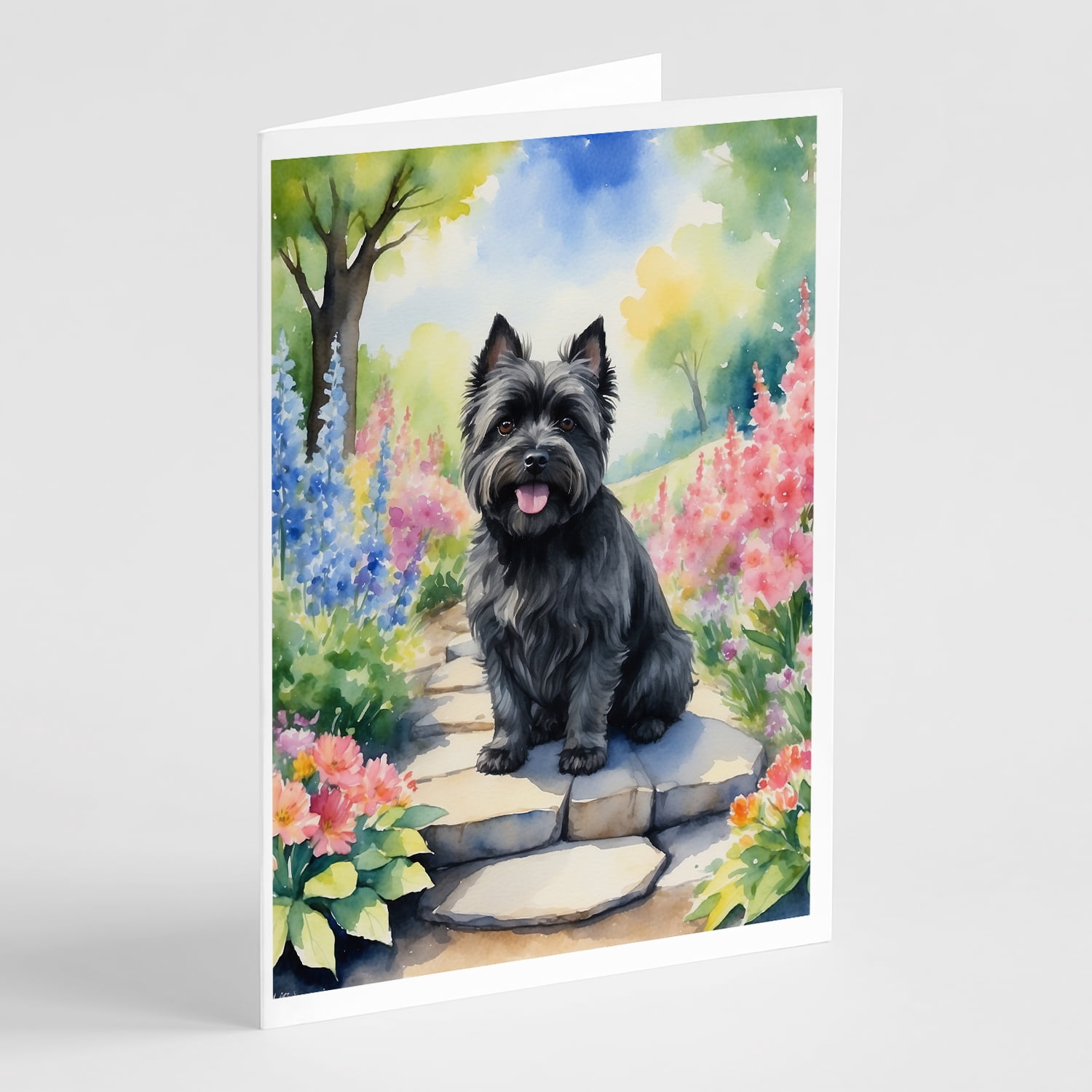Cairn Terrier Spring Path Greeting Cards Pack of 8 7 in x 5 in