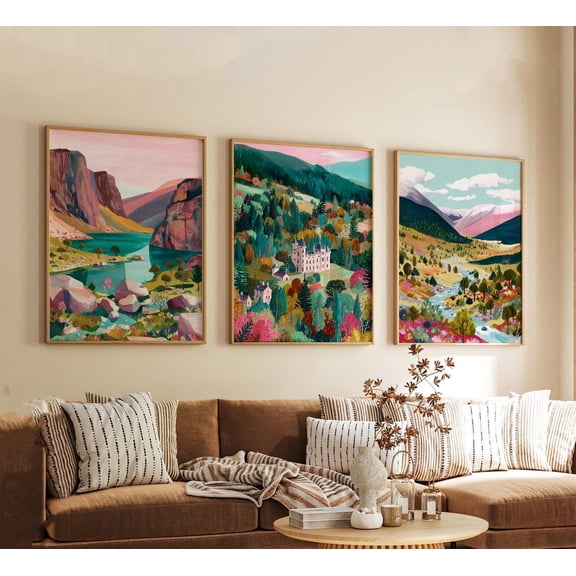Cairngorms National Park Scottish Landscape Wall Art Nature Mountain Decor Modern Travel Artwork UK Style Set 3 Stretched Canvas