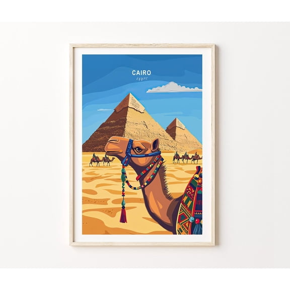 Cairo Egypt Giza Pyramids Ancient History Desert Wall Art, Unframed Paper Poster 11x14in