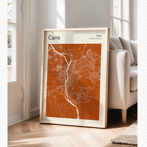 Cairo Egypt Map Travel Poster, 8x12 Poster Print