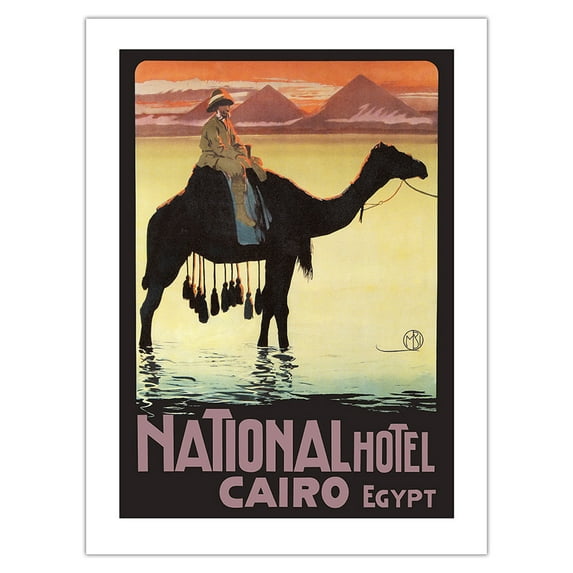 Cairo Egypt - National Hotel - Vintage Travel Poster by Mario Borgoni c.1905 - Bamboo Fine Art 290gsm Paper Print (Unframed) 18x24in