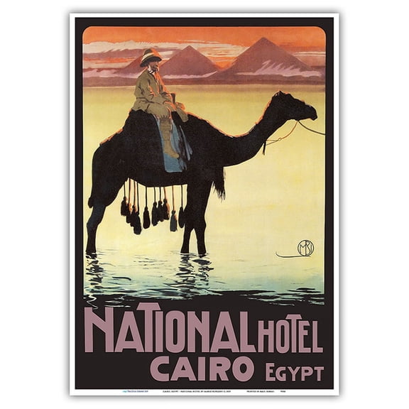 Cairo Egypt - National Hotel - Vintage Travel Poster by Mario Borgoni c.1905 - Master Art Print 10in x 14in