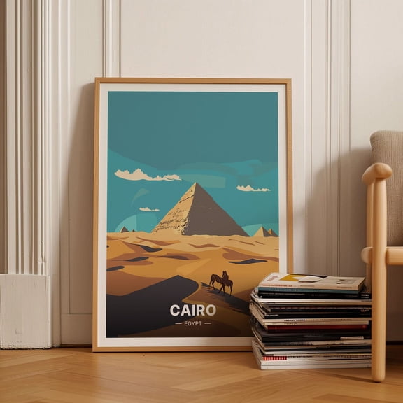 Cairo Egypt Pyramid Desert Landmark Wall Art, Unframed Paper Poster 8x10in