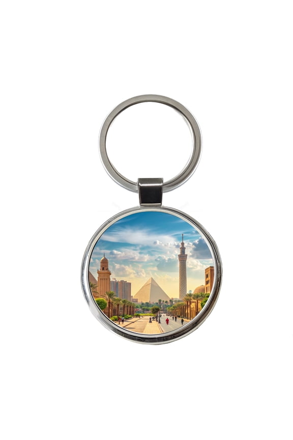 Cairo Egypt Pyramid Street Metal Round Keychain