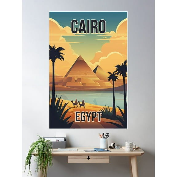 Cairo Egypt Pyramids Vintage Travel Poster Retro Poster Wall Art, Modern Wall Decor For Living Room Bedroom, 12x18 UNFRAMED