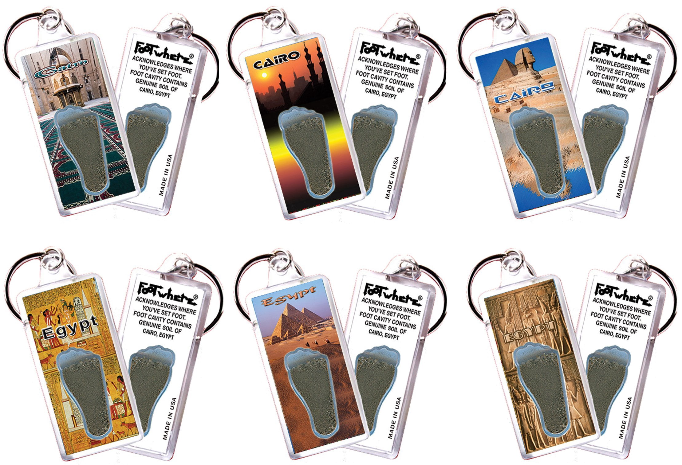 Cairo FootWhere Souvenir Keychains. (EG100 - Assorted) 6 Piece Set