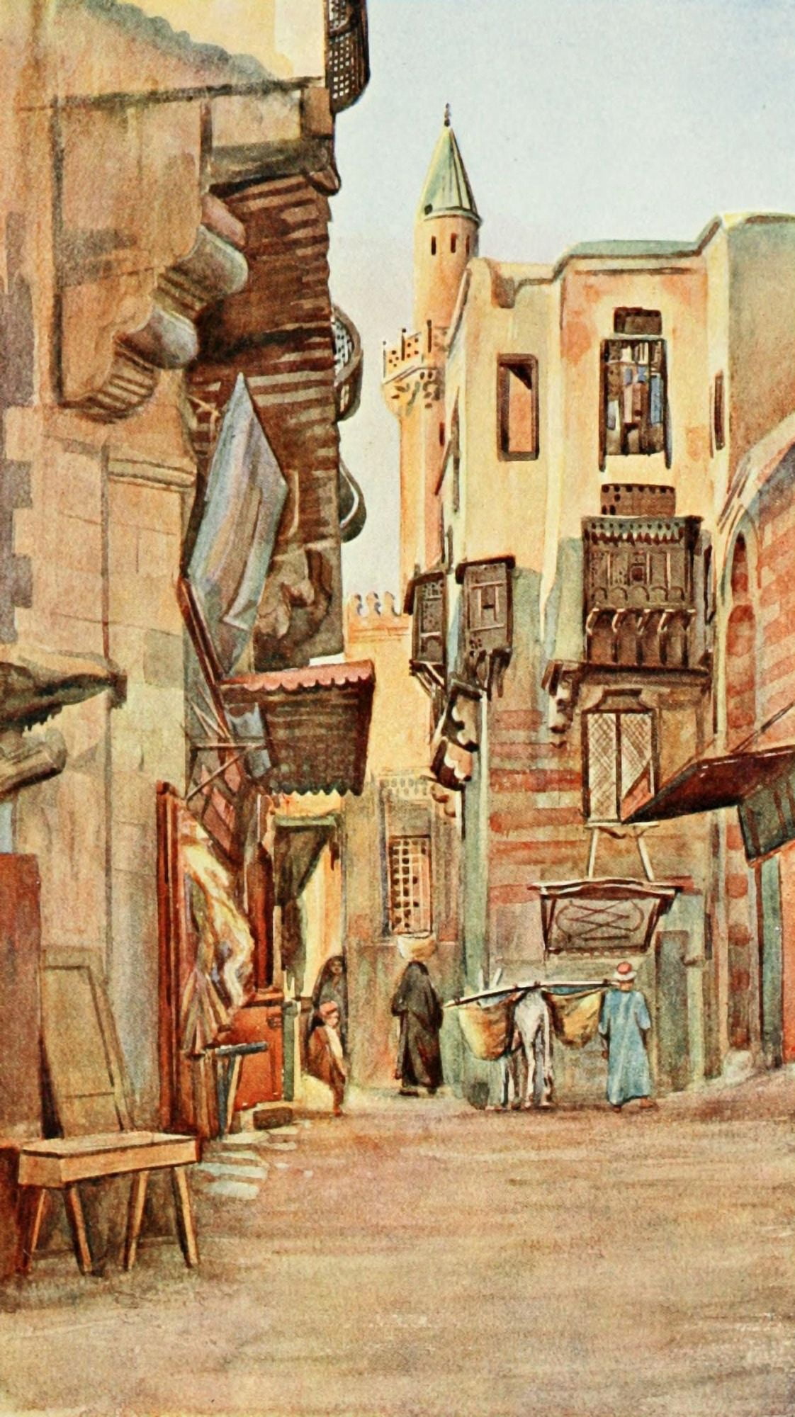Cairo Jerusalem and Damascus 1912 A Street near El Gamaliyeh Canvas Art - Walter Tyrwhitt (24 x 36)