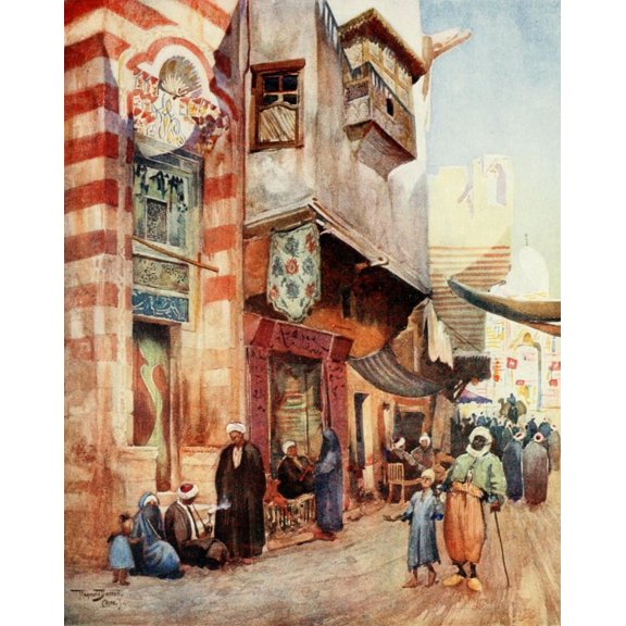 Cairo Jerusalem and Damascus 1912 A street scene in Cairo Canvas Art - Walter Tyrwhitt (18 x 24)