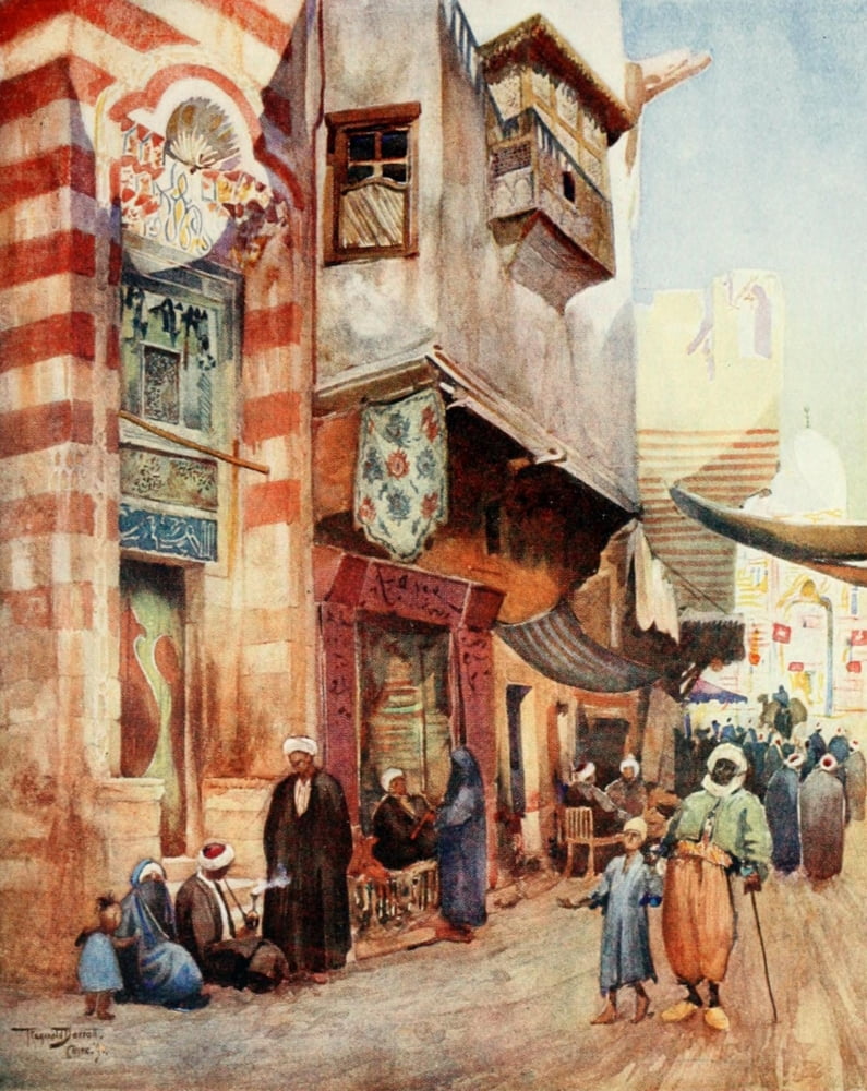 Cairo Jerusalem and Damascus 1912 A street scene in Cairo Canvas Art - Walter Tyrwhitt (24 x 36)