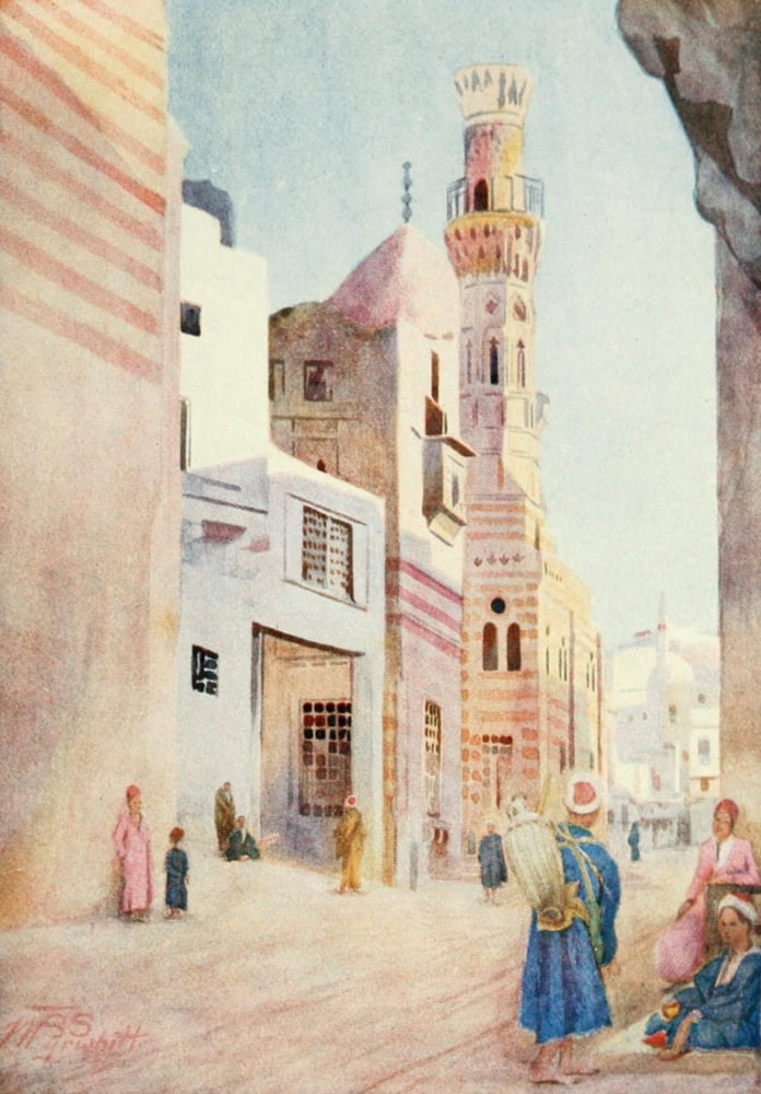 Cairo Jerusalem and Damascus 1912 Mosque in the Sharia Bab El-Wazir Cairo Canvas Art - Walter Tyrwhitt (18 x 24)