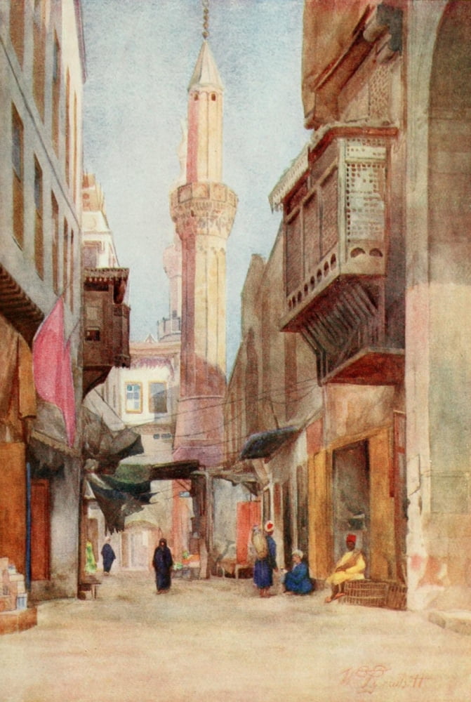 Cairo Jerusalem and Damascus 1912 Sharia El-Azhar Cairo Canvas Art - Walter Tyrwhitt (24 x 36)