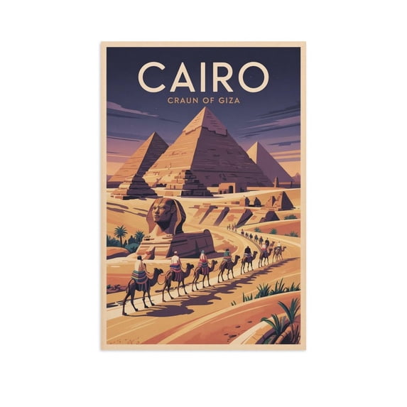 Cairo Retro Travel Poster Vintage Egyptian City Tourism with Pyramids ...