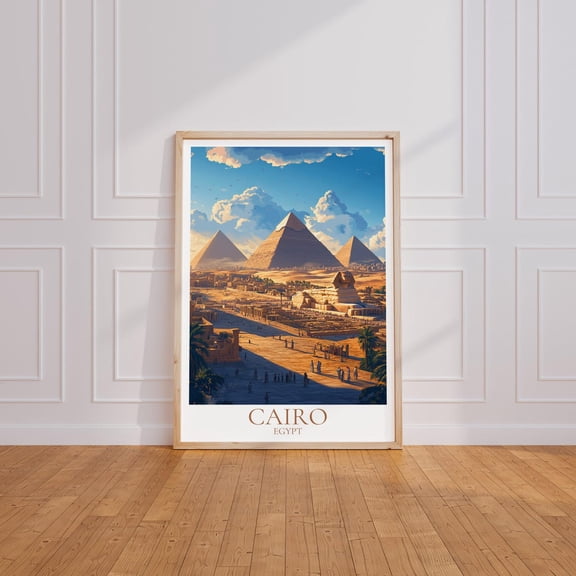 Cairo Travel Poster, Egypt Wall Art, Giza Pyramids Vintage Poster, Unframed Paper Poster 24x36in