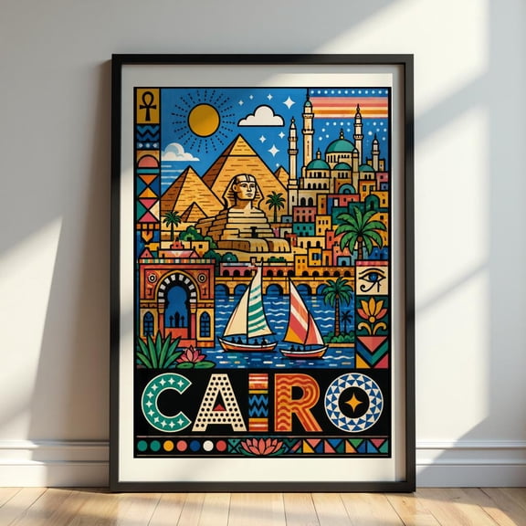 Cairo Travel Poster, Egypt Wall Art, Vintage Cairo Print, Egyptian Landmark Decor, Colorful Travel Artwork, Cityscape Poster, Poster Only