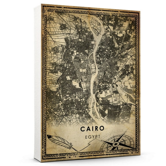 Cairo Vintage Map Prints Canvas, Egypt Map Art Canvas, Canvas, Cairo Map City style Watercolor art Canvas