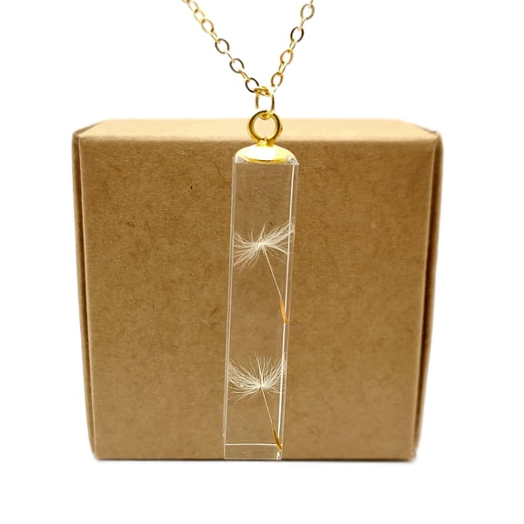 Cairui Design Dandelion Make a Wish Cube Resin Pendant 18k Gold Plated Necklace Handmade for Women