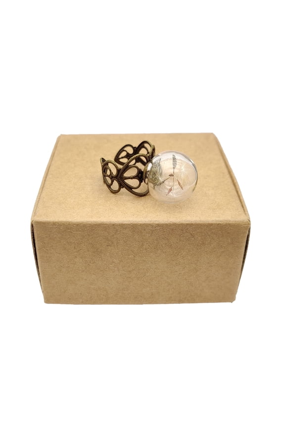 Dandelion Make a Wish Glass Ball Heart Copper Resizable Rings Handmade Women Party