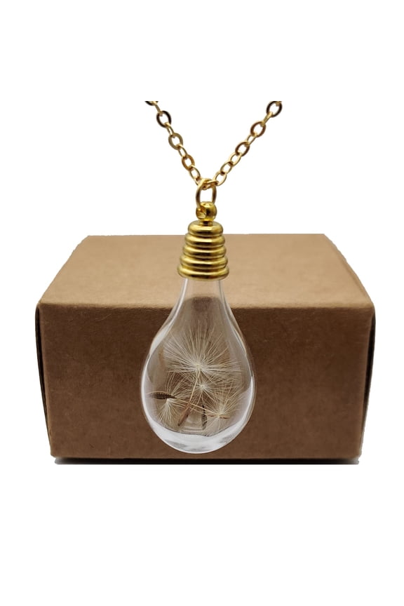Dandelion Make a Wish Waterdrop Pendant 18k Gold Plated Necklace Handmade
