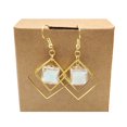 thumbnail image 1 of Cairui Design Green Glow in the Dark Cube Gold Plated Square Geometry Drop Earrings Handmade Women, 1 of 9