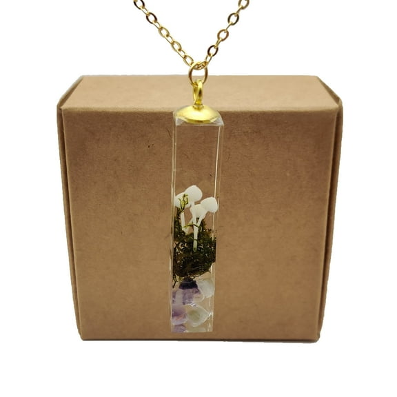 Cairui Design Mushroom 3D Forest Cube Resin Pendant 18k Gold Plated Necklace Handmade for Women