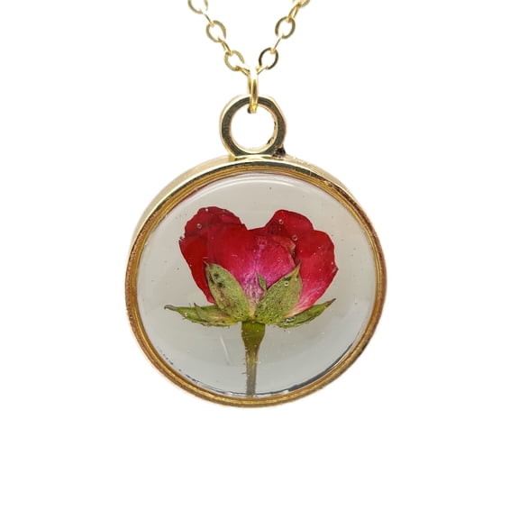 Cairui Design Red Rose Flower Floating Locket Pendant 18k Gold Plated Necklace Handmade for Women