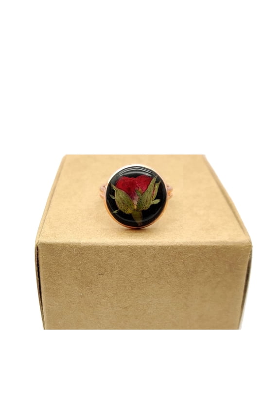 Red Rose Real Flower Resin Resizable Copper Rings Handmade for Women Party