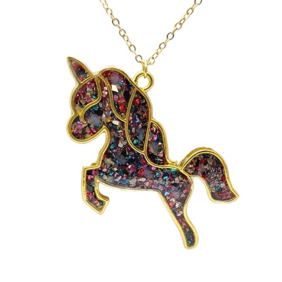 Cairui Design Unicorn Colored Pegasus Glow in the Dark Pendant 18k Gold Plated Necklace Handmade