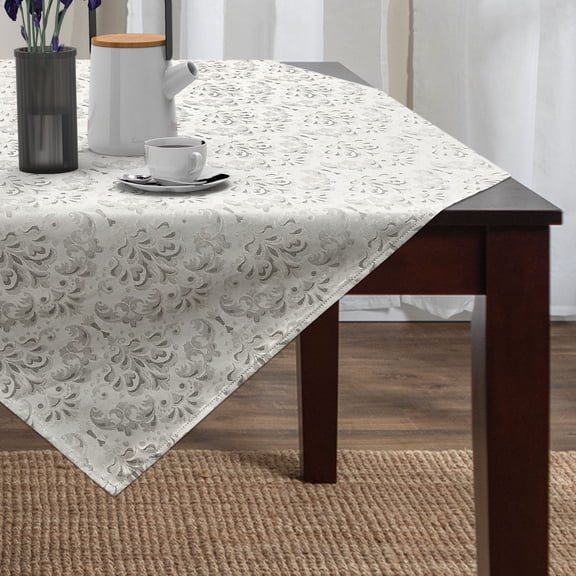 Cait Chapman Home Collection Silver Damask Woven Table Runner (50" x 50")