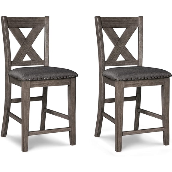 Caitbrook Rustic 24.63" Counter Height Upholstered Barstool, 2 Count, Gray