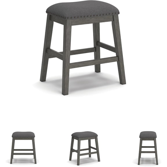 Caitbrook Rustic Counter Height Bar Stools, 24.4 Inch Upholstered Barstool Set, Gray Cushioned Seats, 2-Pack for Kitchen Island Dining & Home Bar