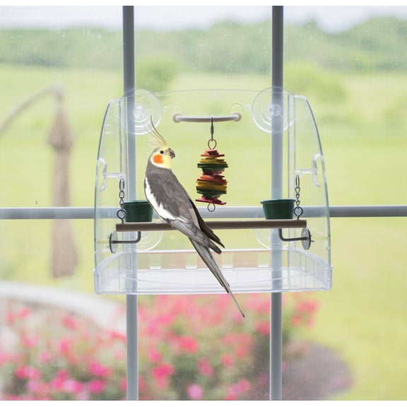 Caitec Featherland Paradise Bird Window Play Center with Swinging Perch and Snack Cups, 4-Piece Set