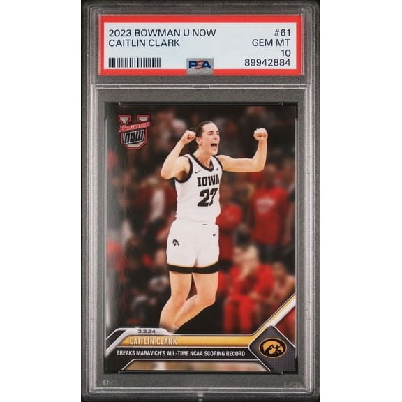 Caitlin Clark 2023 Bowman U Now Breaks Pete Maravichs's All-Time Scoring Record Rookie Card #61 Graded PSA 10