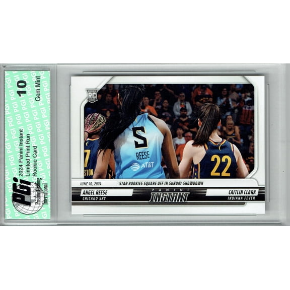 Caitlin Clark 2024 Panini Instant #73 Angel Reese Rookie Card PGI 10
