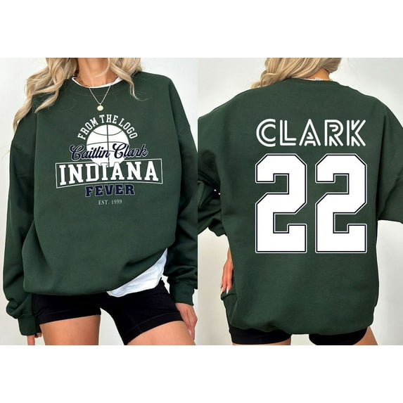 Caitlin Clark #22 Indiana Fever Sweatshirt, Basketball Clark 22 Double Sided Shirt, Forest Green Color, Size L